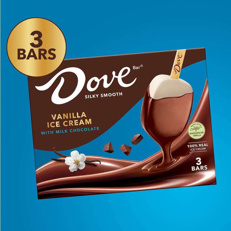 Dove Vanilla Ice Cream Bars Coated With Milk Chocolate, 3 Pack, 2.89 Oz Bars