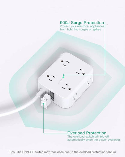 4-sided 8 Way Power Strip Surge Protector/ Extension Cord