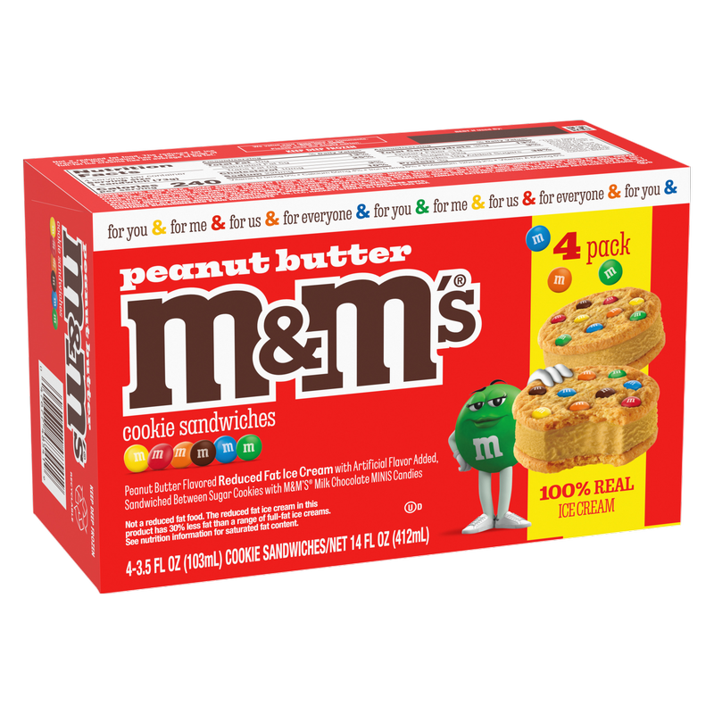 M&M'S Peanut Butter Ice Cream Cookie Sandwiches, 4ct