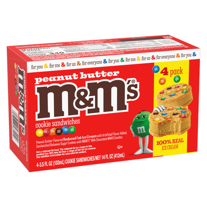 M&M'S Peanut Butter Ice Cream Cookie Sandwiches, 4ct