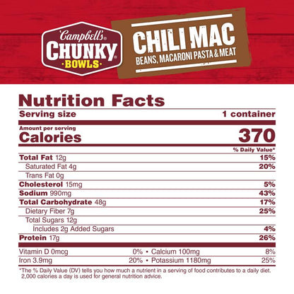 Campbell’s Chunky Soup, Chili Mac Soup, 15.25 oz Microwavable Bowl