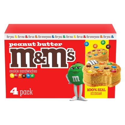 M&M'S Peanut Butter Ice Cream Cookie Sandwiches, 4ct