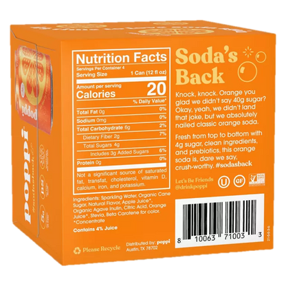 Poppi Prebiotic Soda Orange 4pk 12oz Can