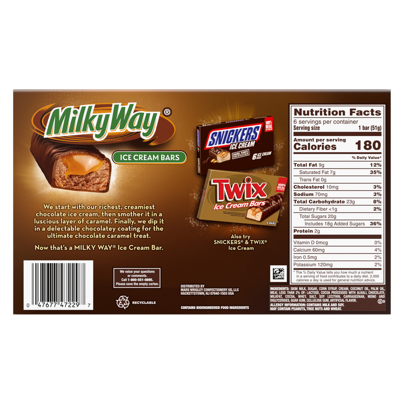 MILKY WAY Caramel and Chocolate Ice Cream Bars, 6 Pack, 2 Oz Bars