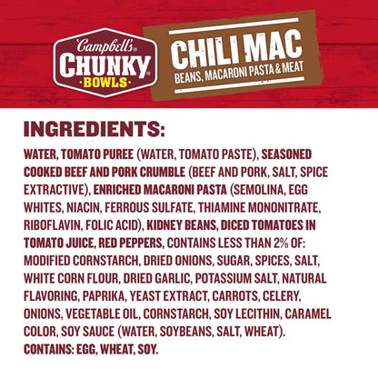 Campbell’s Chunky Soup, Chili Mac Soup, 15.25 oz Microwavable Bowl