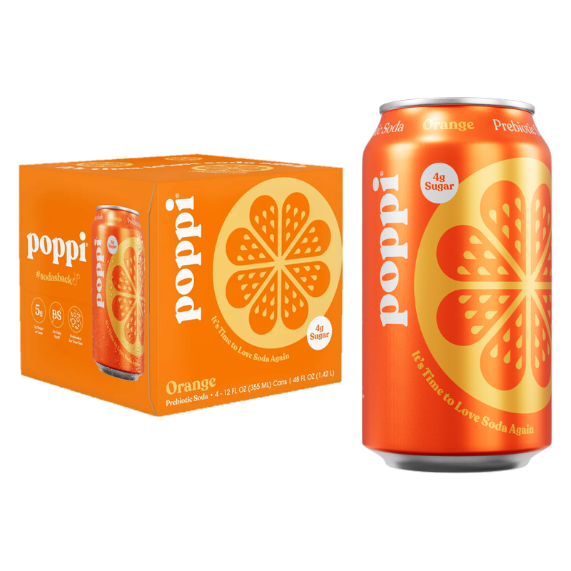 Poppi Prebiotic Soda Orange 4pk 12oz Can