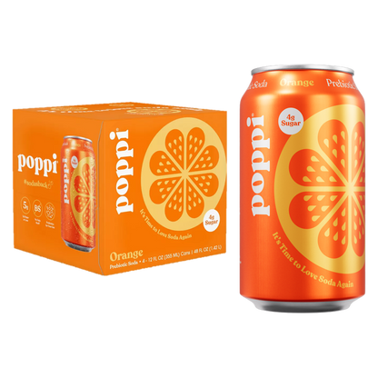 Poppi Prebiotic Soda Orange 4pk 12oz Can
