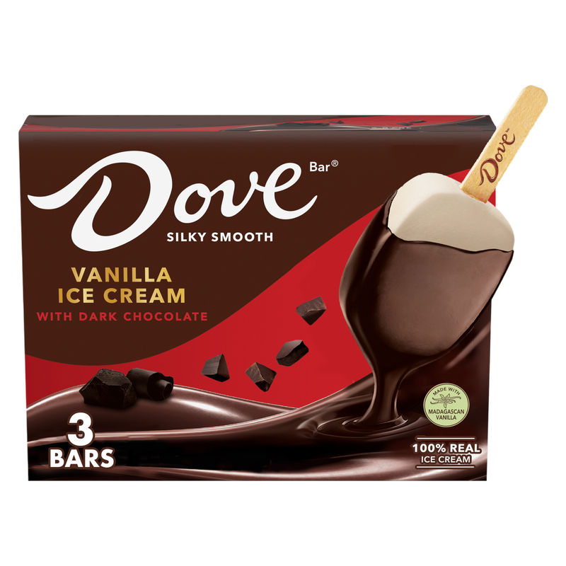 Dove Vanilla Ice Cream Bars Coated With Dark Chocolate, 3 Pack, 2.89 Oz Bars