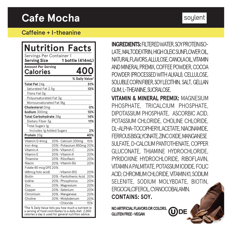 Soylent Complete Nutrition Protein Meal Replacement Shake, Cafe Mocha, 14 Oz.