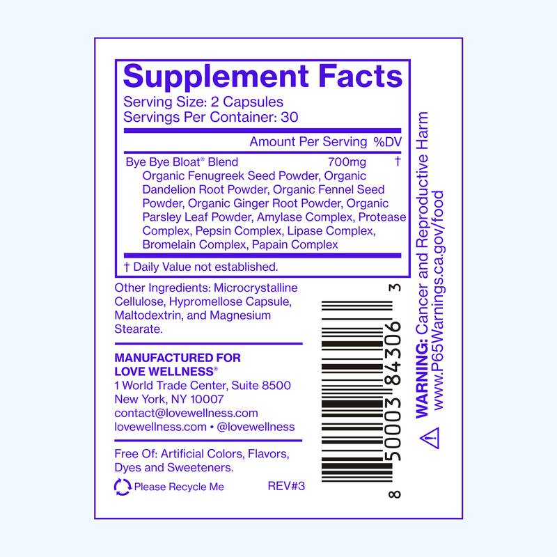 Love Wellness Bye Bye Bloat Debloating Capsules 60ct