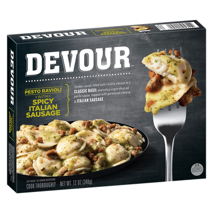 Devour Frozen Pesto Ravioli with Spicy Italian Sausage Meal 12oz