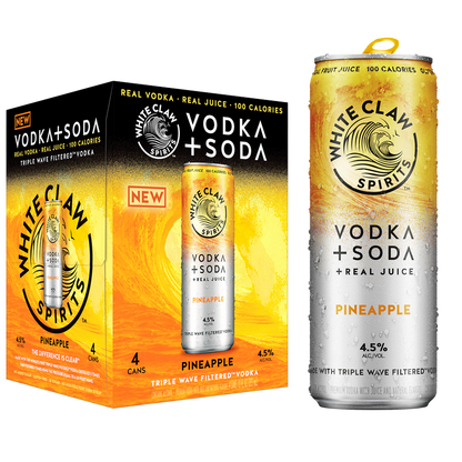 White Claw Hard Seltzer Vodka + Soda Pineapple 4pk 12oz Can 4.5 White Claw Hard Seltzer Vodka + Soda Pineapple 4pk 12oz Can 4.5