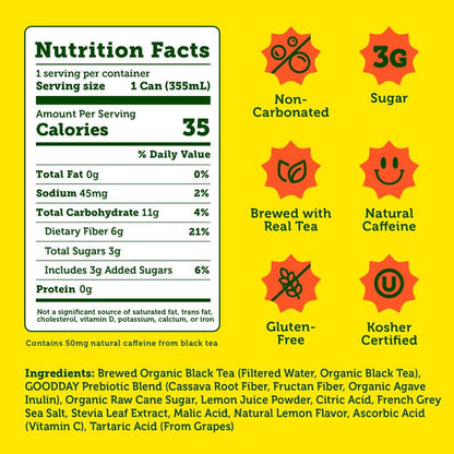 Halfday Lemon Prebiotic Iced Tea 12oz Can