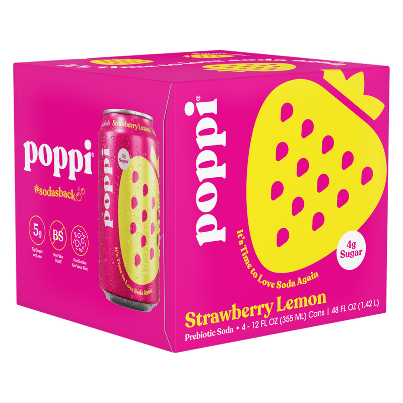 Poppi Prebiotic Soda Strawberry Lemon 4pk 12oz Can