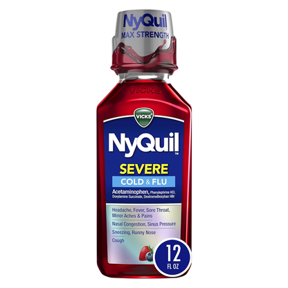 Vicks NyQuil SEVERE Cold & Flu Liquid Medicine, Berry, 12 FL OZ