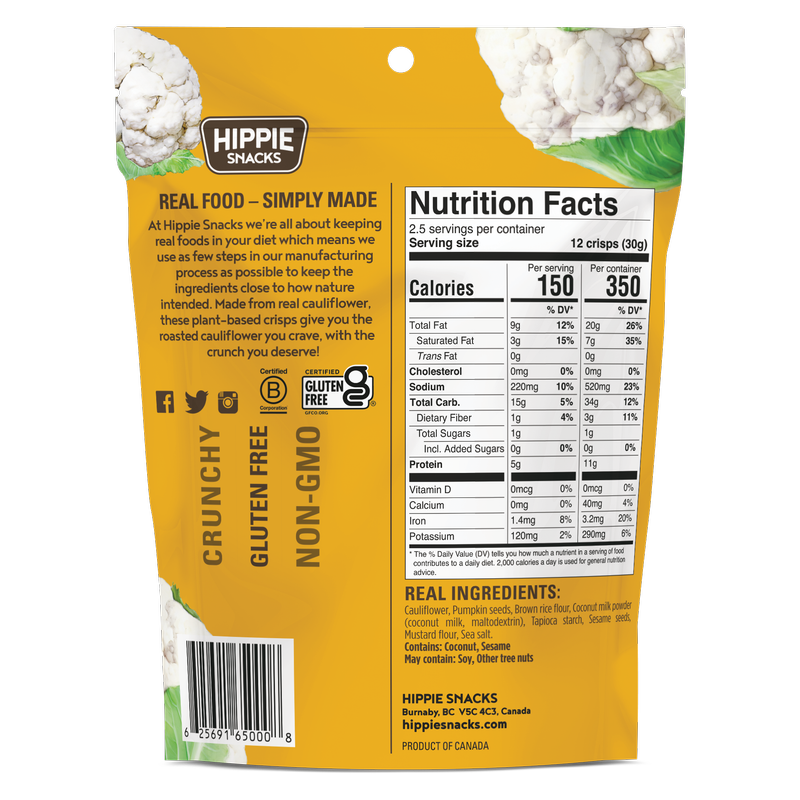 Origonal Coliflower Hippie Snacks Gluten Free Original Cauliflower Crisps 2.5oz – BevMo ...