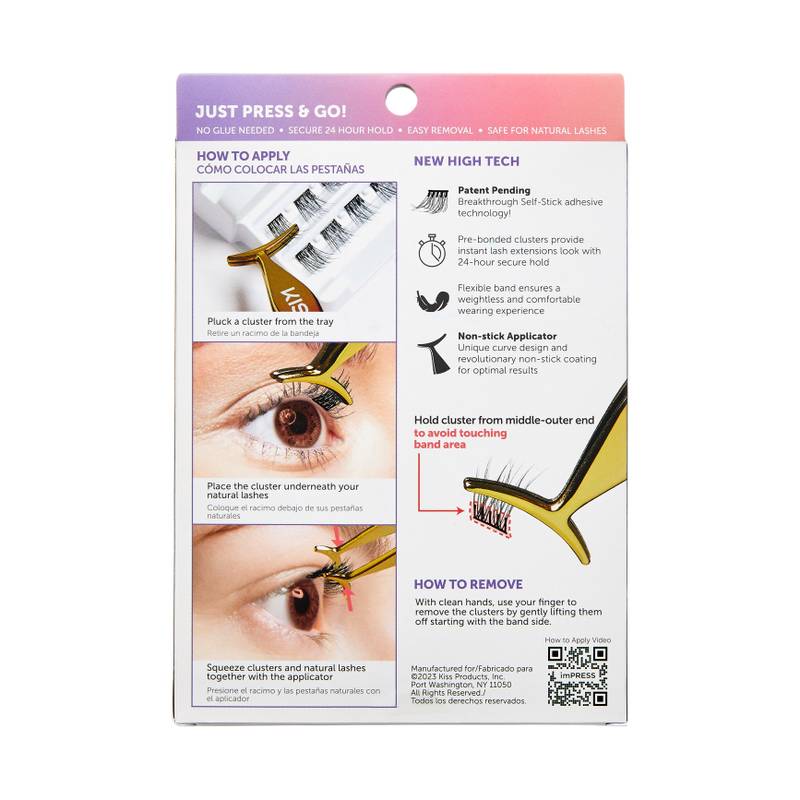 KISS ImPRESS Press-on Falsies No-Glue False Eyelash Clusters Kit, Voluminous