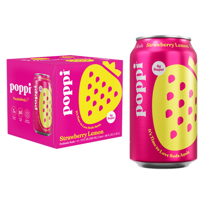 Poppi Prebiotic Soda Strawberry Lemon 4pk 12oz Can