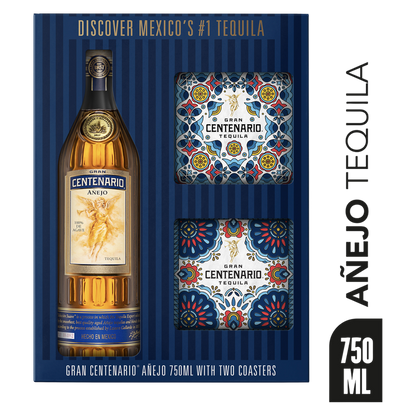 Gran Centenario Añejo with Two Ceramic Coasters Tequila 750ml (80 Proof)