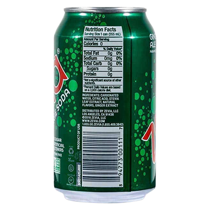 Zevia Zero Calorie Soda Ginger Ale 6pk 12oz Can
