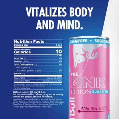 Red Bull Sugar Free Pink Edition Wild Berries 4pk 12oz Can