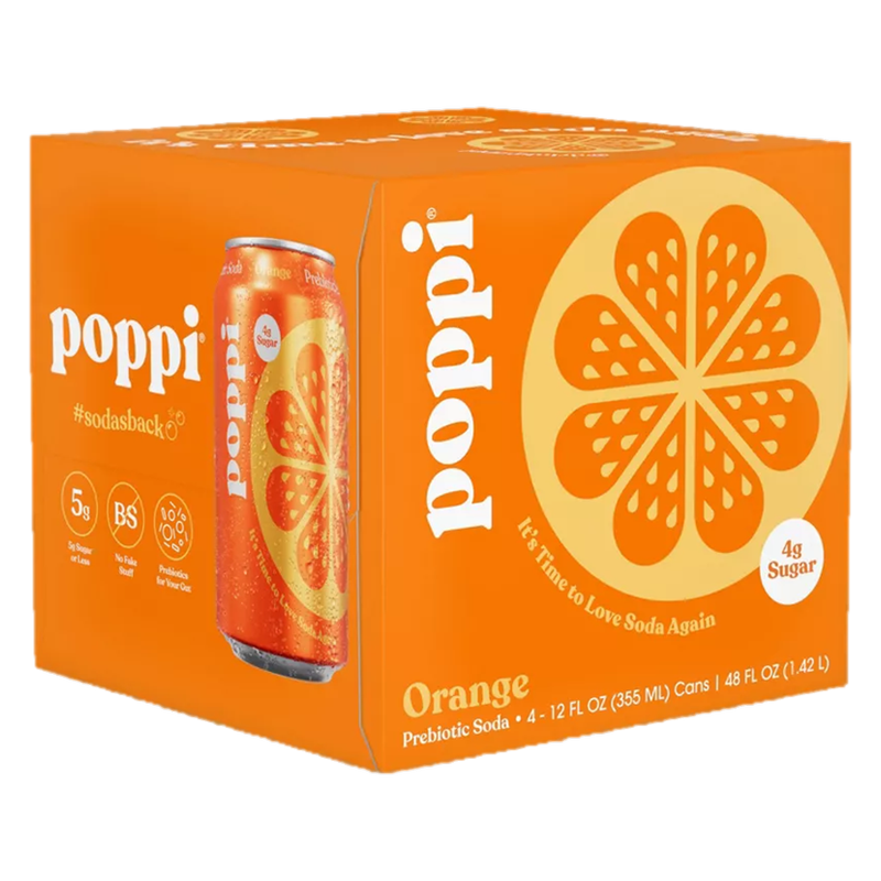 Poppi Prebiotic Soda Orange 4pk 12oz Can