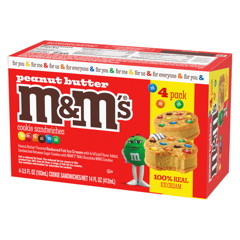 M&M'S Peanut Butter Ice Cream Cookie Sandwiches, 4ct