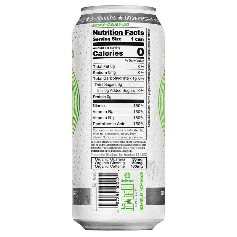 Hiball Lemon Lime Sparkling Energy Water 16oz Can