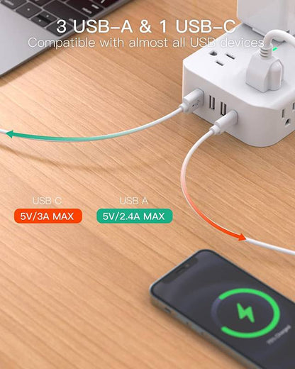 4-sided 8 Way Power Strip Surge Protector/ Extension Cord