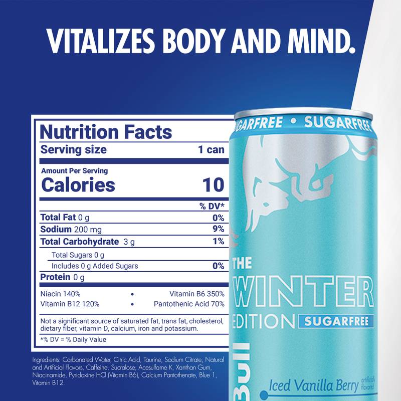 Red Bull Sugar Free Winter Edition Iced Vanilla Berry Energy Drink 12oz Can