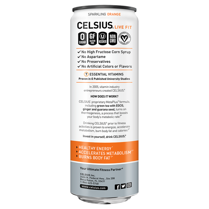 CELSIUS Sparkling Orange, Essential Energy Drink 12oz Can