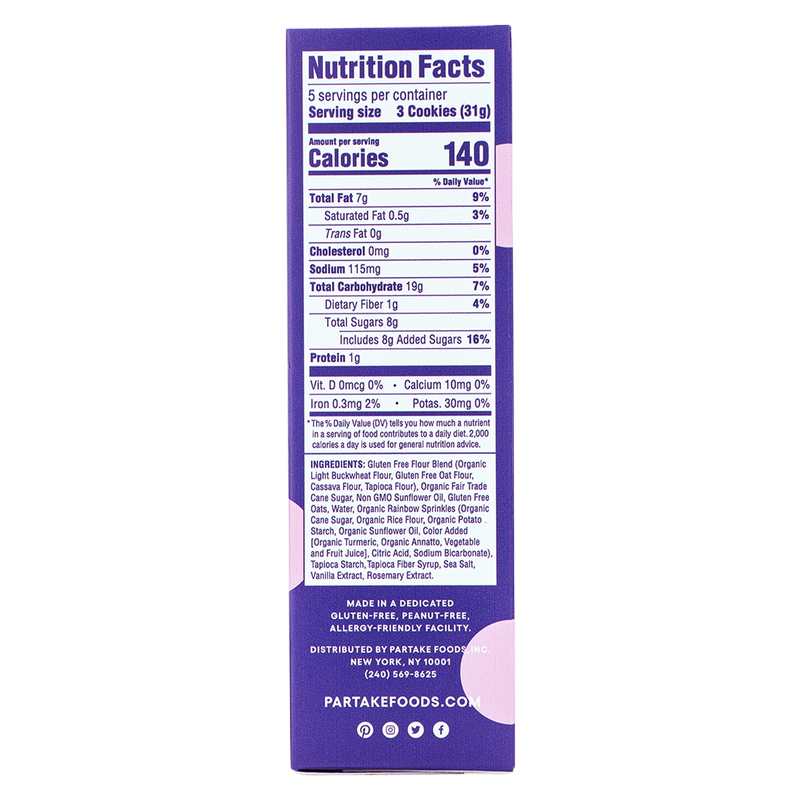 Partake Gluten Free Vegan Crunchy Birthday Cake Cookies 5.5oz