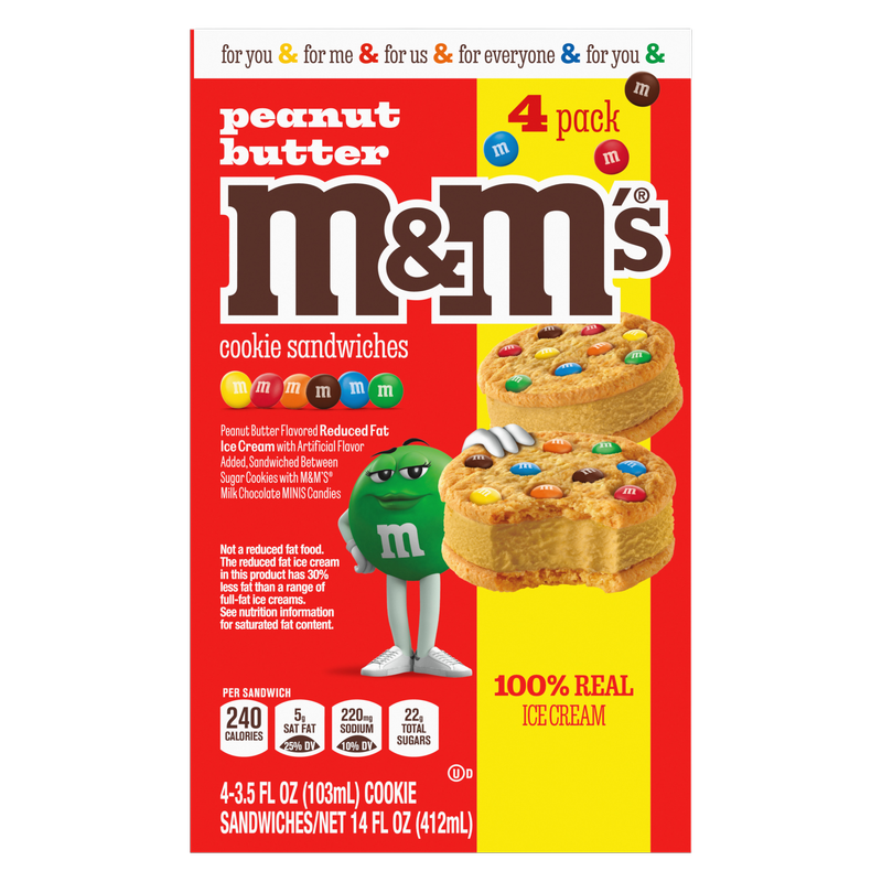 M&M'S Peanut Butter Ice Cream Cookie Sandwiches, 4ct