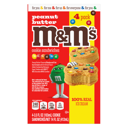 M&M'S Peanut Butter Ice Cream Cookie Sandwiches, 4ct