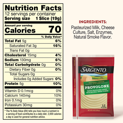 Sargento Natural Provolone Sliced Cheese - 12 slices