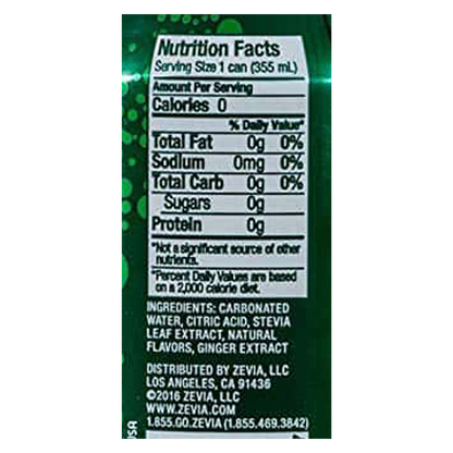 Zevia Zero Calorie Soda Ginger Ale 6pk 12oz Can