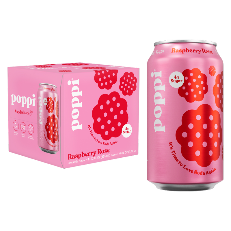Poppi Prebiotic Soda Raspberry Rose 4pk 12oz Can – BevMo! Arizona