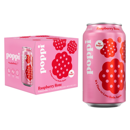 Poppi Prebiotic Soda Raspberry Rose 4pk 12oz Can