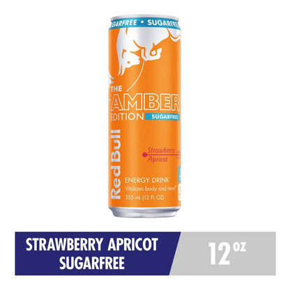 Red Bull Sugar Free Amber Edition Strawberry Apricot Energy Drink 12oz Can
